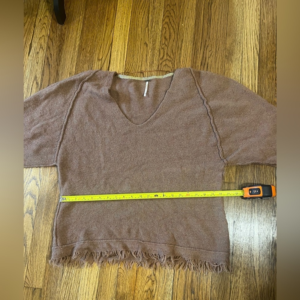 Free People Tan V-Neck Sweater with Fringe - Picture 8 of 13